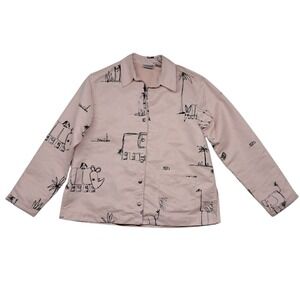 Chico's Jacket Shacket Womens 0 Small Pink Faux Suede Animals Art Novelty Unique
